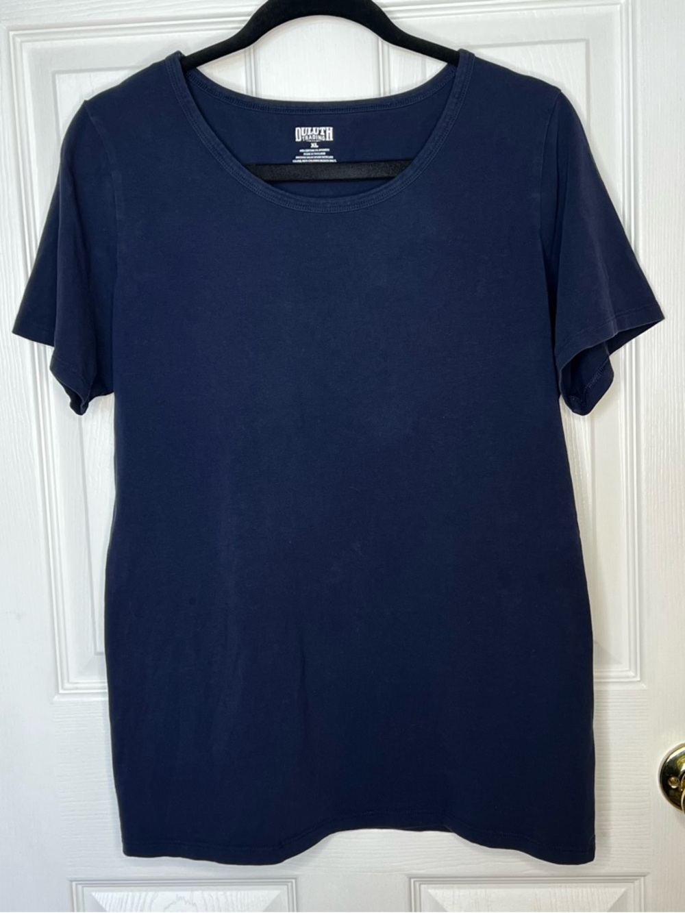Duluth Trading No-Yank Scoop Neck Tee XL Navy Long Length Stretch T-Shirt